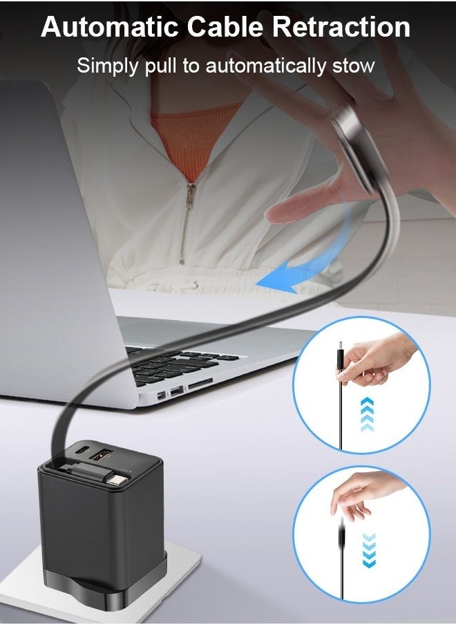 Luttec - 65W Charger Adapter, GaN Super Fast Charging, Portable Travel Wall Charger, Built-in Retractable Charging Cable, Type-C/USB Dual Interface, iPhone/Huawei/Android/Tablet, Compact and Portable, Safe and Durable - Image 1