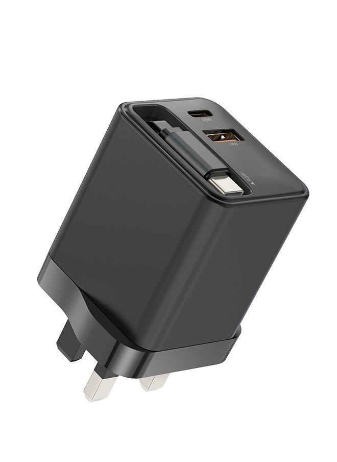 Luttec - 65W Charger Adapter, GaN Super Fast Charging, Portable Travel Wall Charger, Built-in Retractable Charging Cable, Type-C/USB Dual Interface, iPhone/Huawei/Android/Tablet, Compact and Portable, Safe and Durable - Image 1