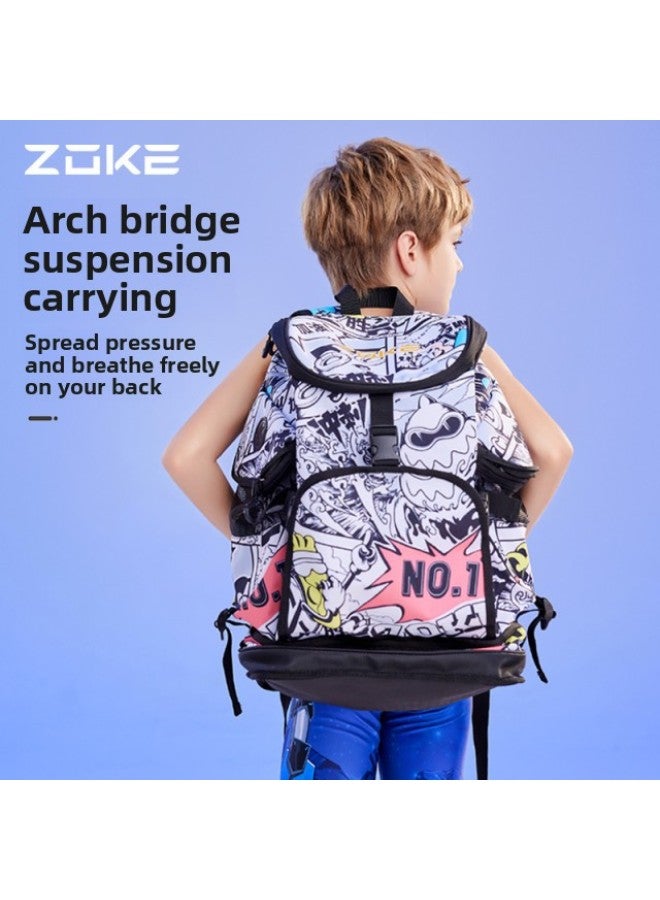 ZOKE Zhouke Children's Swimming Bag Large Capacity Swimming Training Bag Dry And Wet Separate Waterproof Backpack Travel Backpack-Color:625505134China Waves