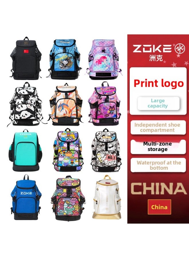 ZOKE Zhouke Children's Swimming Bag Large Capacity Swimming Training Bag Dry And Wet Separate Waterproof Backpack Travel Backpack-Color:625505134China Waves