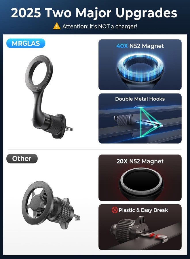 MRGLAS for MagSafe Car Mount [ 2025 Upgraded 40 Strong Magnets] [360° Rotation] Air Vent Magnetic Phone Holder [Double Metal Hook] Car Phone Holder Mount Compatible iPhone 17 16 15 Pro Max Plus S25 24 - Image 3