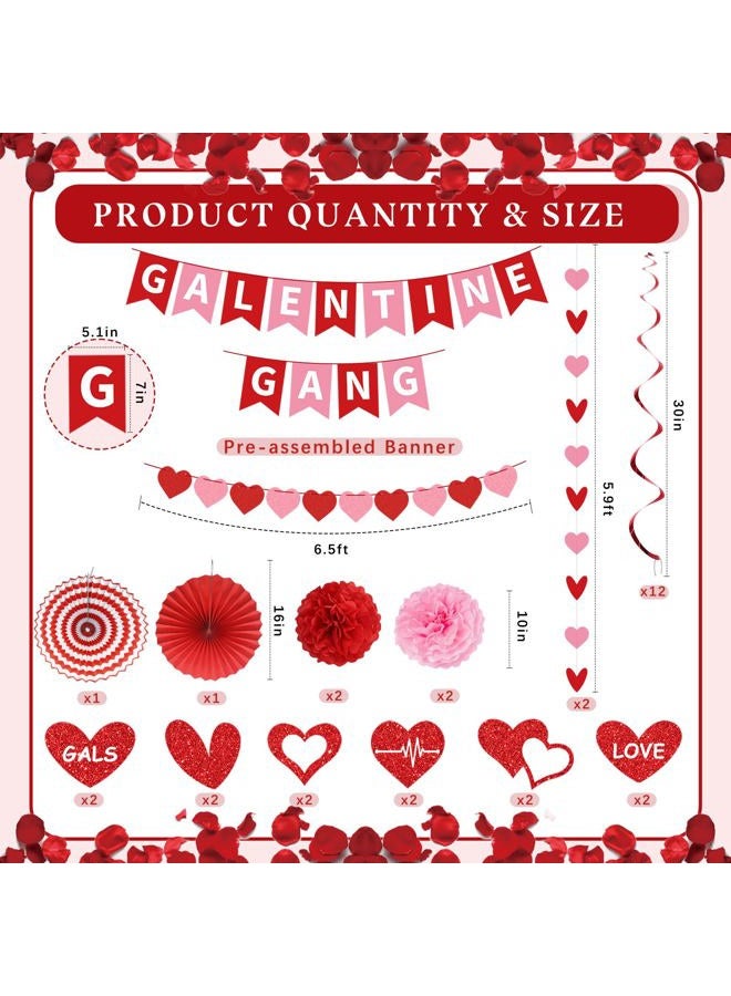 YTHETM Galentines Day Decorations Galentines Gang Banner with Heart Garland Banner Hanging Swirls Paper Fans Pom Poms Happy Galentine's Day Galentines Day Party Decor - Image 2