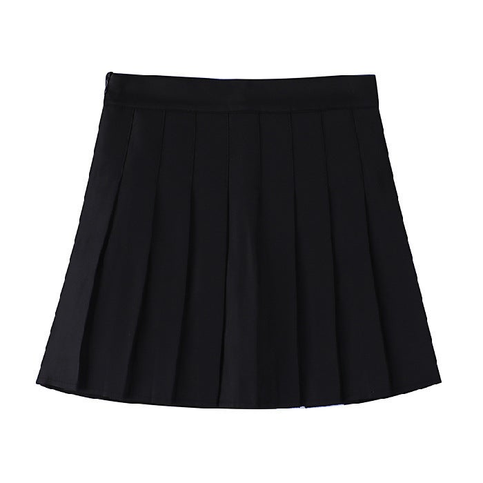 (Safety pants_zipper_button) pleated skirt JK uniform skirt skirt spring and summer versatile short skirt fashion White - Image 2