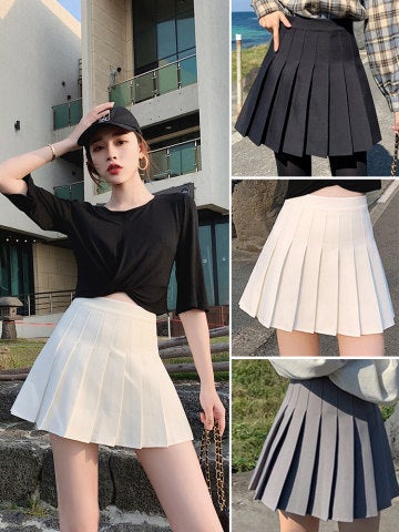 (Safety pants_zipper_button) pleated skirt JK uniform skirt skirt spring and summer versatile short skirt fashion White - Image 5