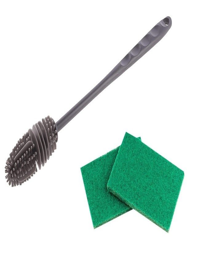 STAGER Silicone Bottle Brush & 2pcs Green Scrub for Cleaning Bottle, Glass & Utensils - Combo Pack. - Image 1