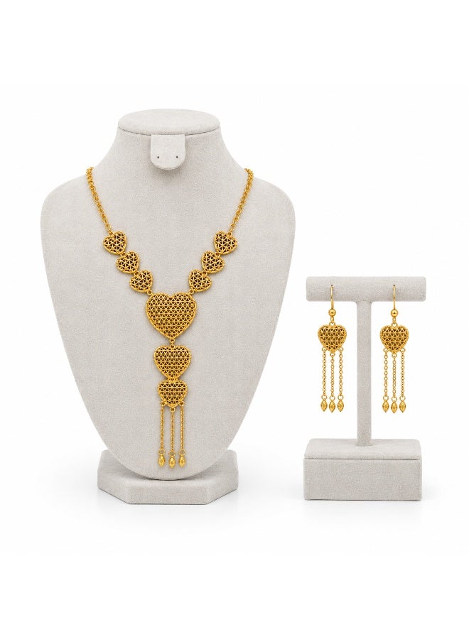 Women’s Gold-Tone Openwork Heart Necklace and Drop Earrings Set, 3 Pieces