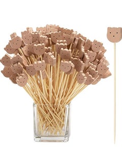 Fruit Toothpick, 100Pcs Handmade Bamboo Skewer Cute Bear Food Picks Party Frilled Toothpicks for Appetizer Fruits Dessert, Sandwich Decoration Bamboo Sticks Disposable Bamboo Sticks Fruit Sticks