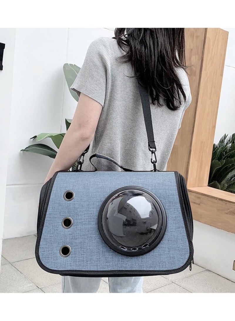 Generic Cat Carrier - Portable Travel Handbag with Bubble Window and Shoulder Strap - Ensures Comfortable Transportation for Your Feline Companion (Light Blue) - Image 2