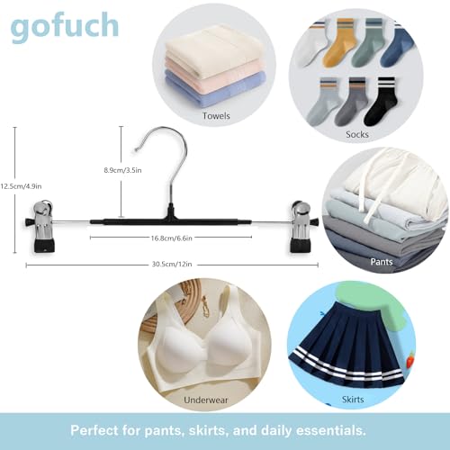gofuch Pants Hangers with Clips - 20 Pack Heavy Duty, Non-Slip Adjustable Space Saving Skirt Hangers for Pants, Jeans, Shorts | Black | 12 Inch - Image 2