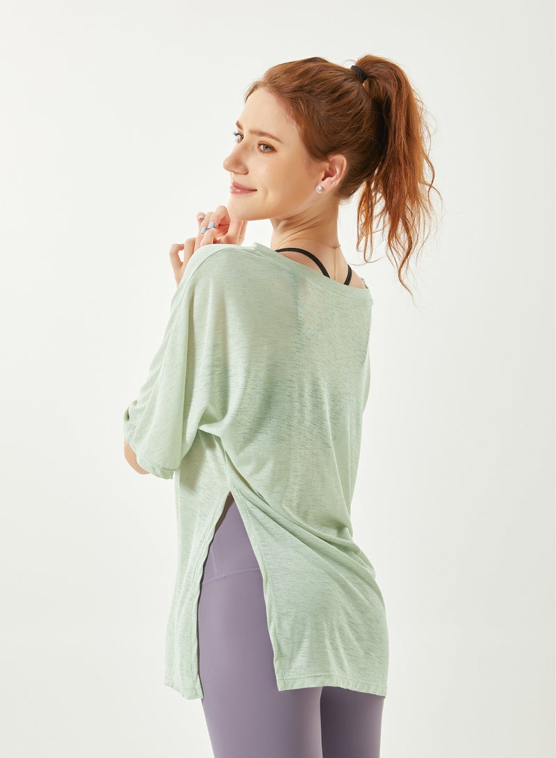 Loquat Women Quick Dry Breathable Yoga Tops Green  - Image 2