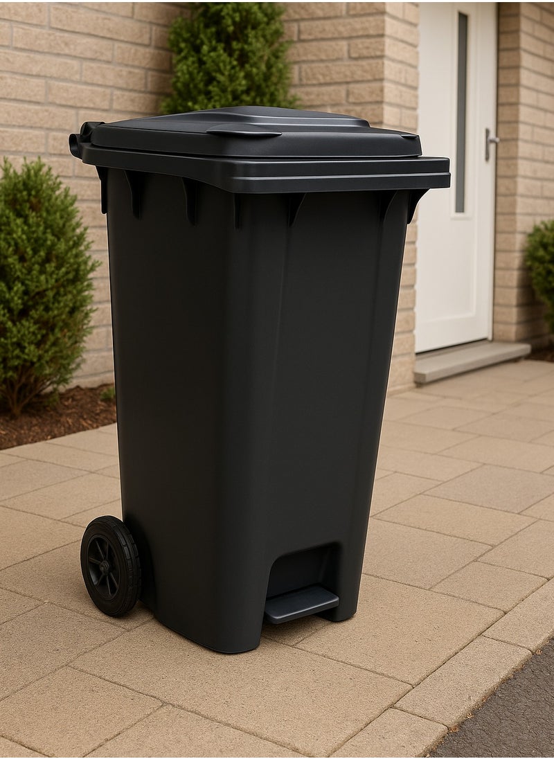 ALMUFARREJ 120L Black Wheeled Trash Can with Pedal  - Image 1