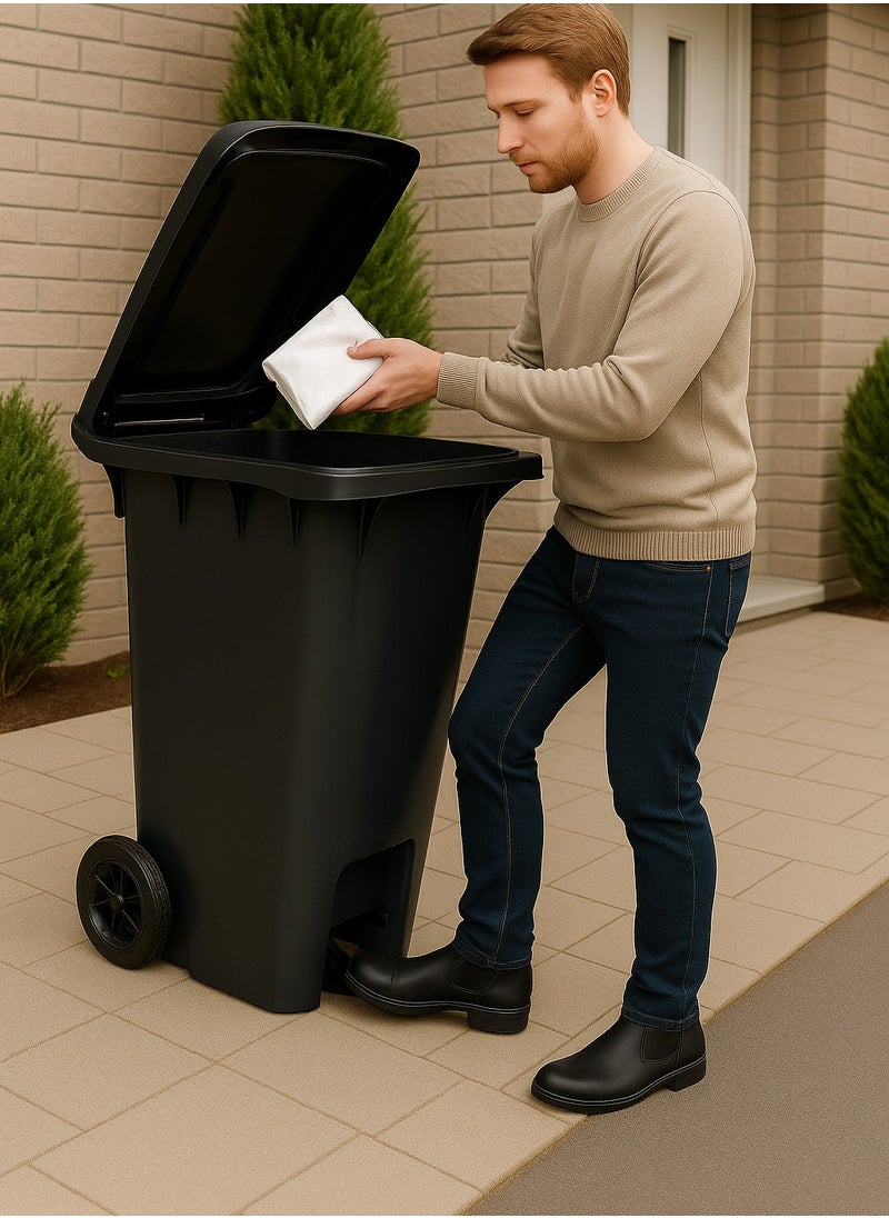 ALMUFARREJ 120L Black Wheeled Trash Can with Pedal  - Image 2