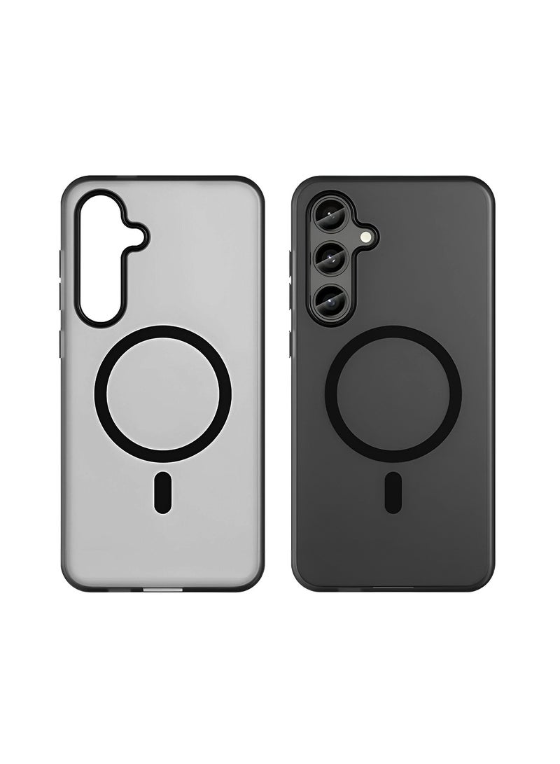 Samsung Galaxy S24 FE 5G 2024 Syndee Series Hybrid Translucent Magsafe with Magnetic Charging Raised Camera Lips Elegant Look Case Cover - Black