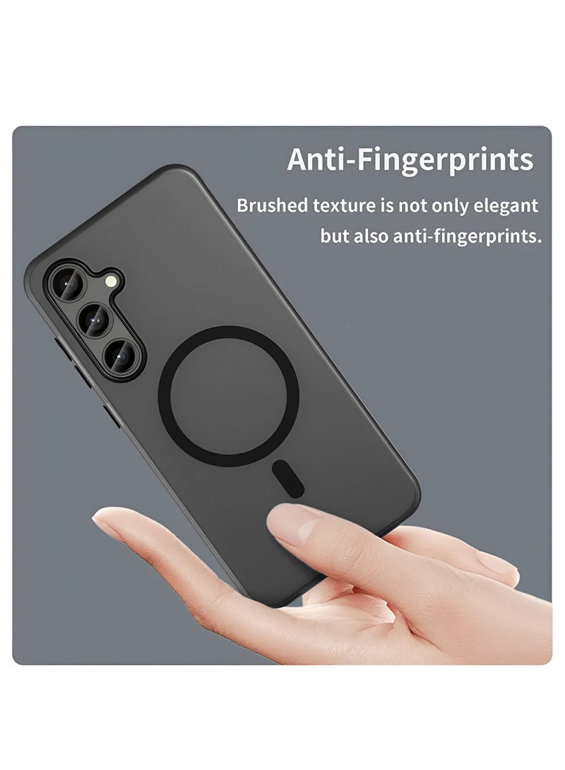 Samsung Galaxy S24 FE 5G 2024 Syndee Series Hybrid Translucent Magsafe with Magnetic Charging Raised Camera Lips Elegant Look Case Cover - Black