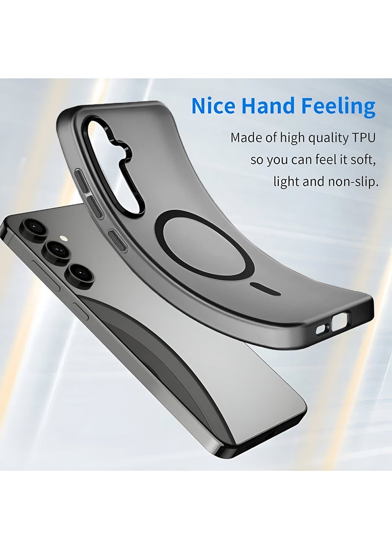 Samsung Galaxy S24 FE 5G 2024 Syndee Series Hybrid Translucent Magsafe with Magnetic Charging Raised Camera Lips Elegant Look Case Cover - Black