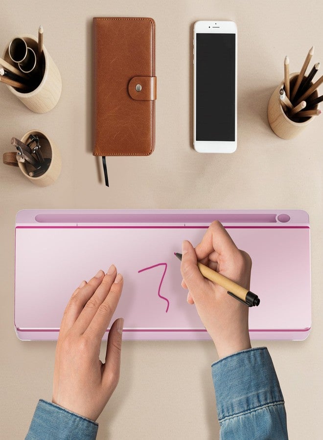 DMTVAL Glass Desktop Whiteboard, Dry Erase Board with Marker Holder, Computer Monitor Message Board and Desk Organizer for Home, Office and School Supplies (Pink) - Image 2