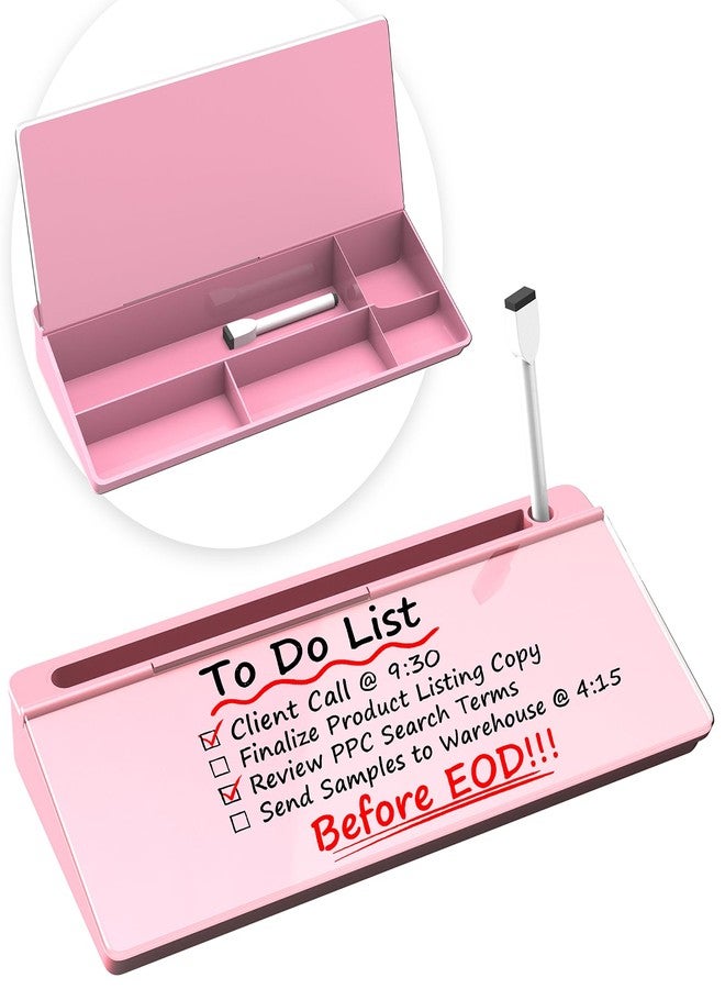DMTVAL Glass Desktop Whiteboard, Dry Erase Board with Marker Holder, Computer Monitor Message Board and Desk Organizer for Home, Office and School Supplies (Pink) - Image 1