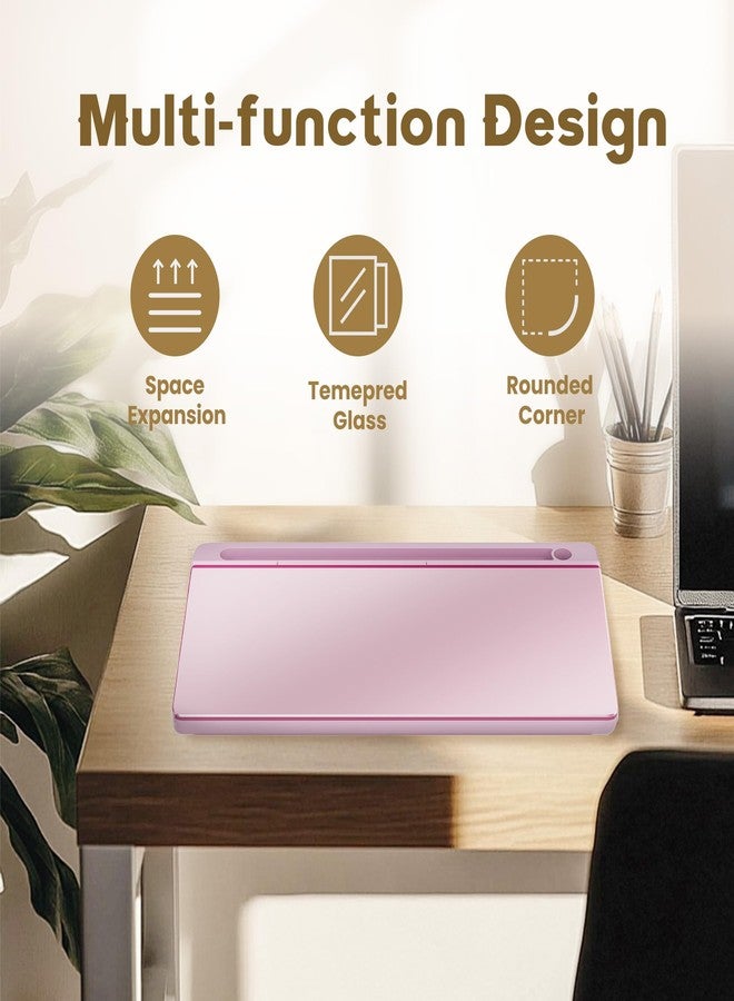 DMTVAL Glass Desktop Whiteboard, Dry Erase Board with Marker Holder, Computer Monitor Message Board and Desk Organizer for Home, Office and School Supplies (Pink) - Image 4