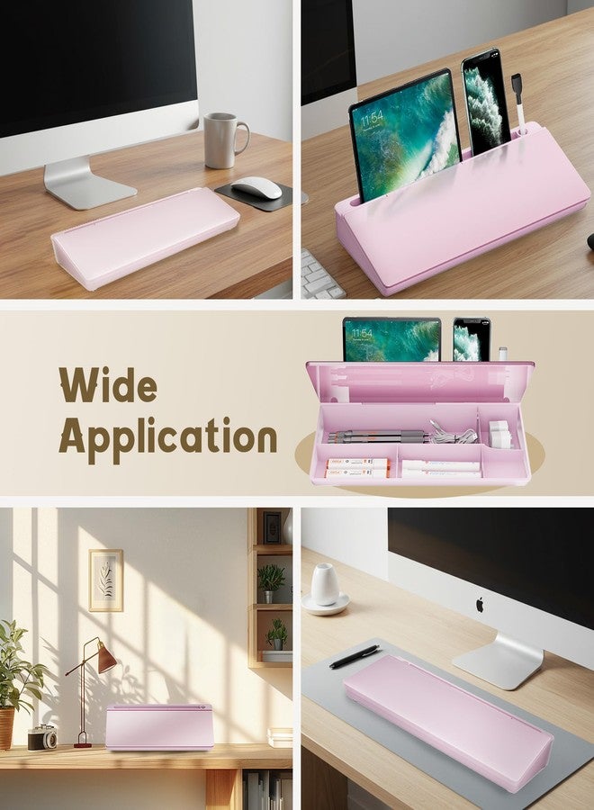 DMTVAL Glass Desktop Whiteboard, Dry Erase Board with Marker Holder, Computer Monitor Message Board and Desk Organizer for Home, Office and School Supplies (Pink) - Image 3