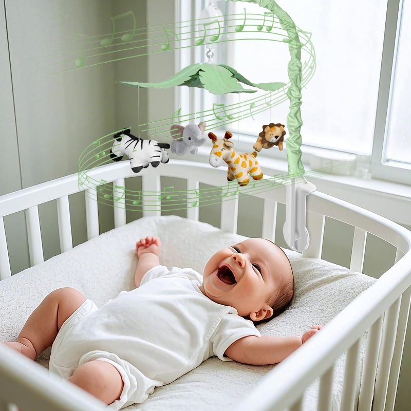 Feisike Jungle Safari Baby Crib Mobile with 35 Soothing Lullabies & 3 Modes - Adjustable Nursery Mobiles for Boys & Girls, Animal-Themed Nursery Decor Musical Mobile for Crib or Bassinet - Image 5