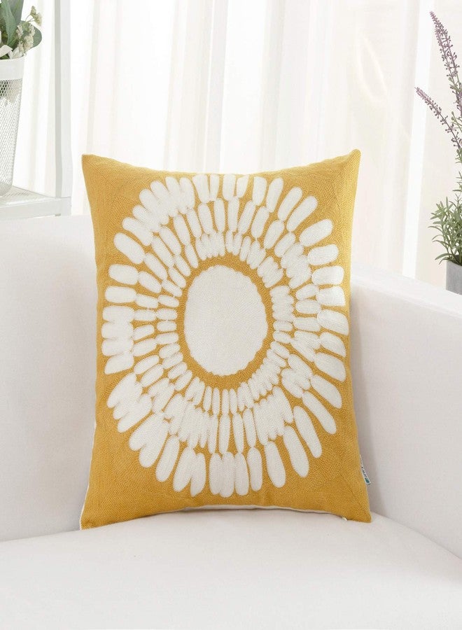 HWY 50 Mustard Yellow Decorative Throw Pillow Covers 18x18 Inch, Pack of 2 Embroidered Cotton Farmhouse Cushion Cover Pillow Case for Sofa Couch Living Room Bed Bedroon, Sunflower Design - Image 2