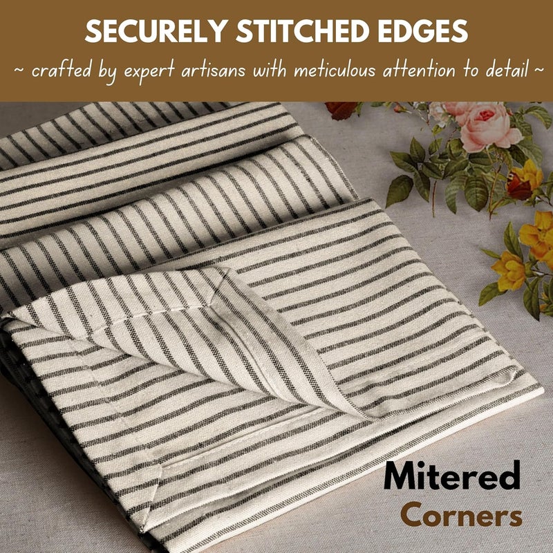 Native Fab Cloth Napkins 18x18 inches 100 Cotton Vintage Stripped Dinner Napkins Set of 12 Soft Breathable Absorbent Machine Washable Cloth Napkins Black Beige - Image 2