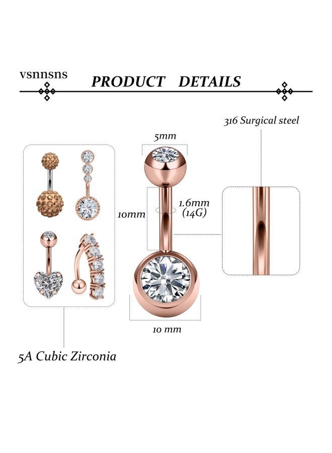 Vsnnsns 14G Belly Button Ring Piercing Jewelry 316L Stainless Surgical Steel Heart CZ Opal Butterfly Navel Rings Reverse Belly Button Ring Navel Piercing Jewelry for Women Men Hypoallergenic, Metal - Image 3