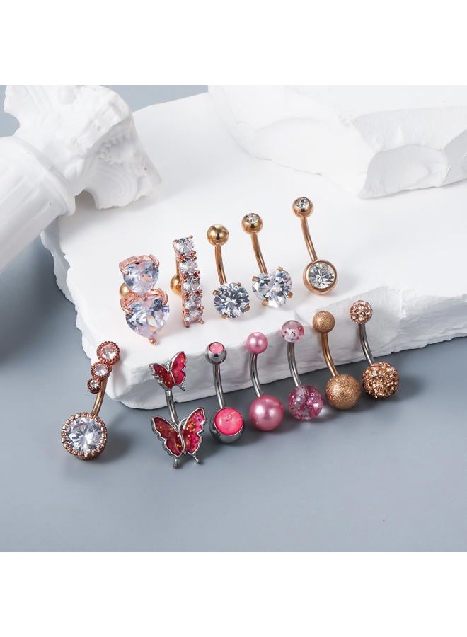 Vsnnsns 14G Belly Button Ring Piercing Jewelry 316L Stainless Surgical Steel Heart CZ Opal Butterfly Navel Rings Reverse Belly Button Ring Navel Piercing Jewelry for Women Men Hypoallergenic, Metal - Image 2