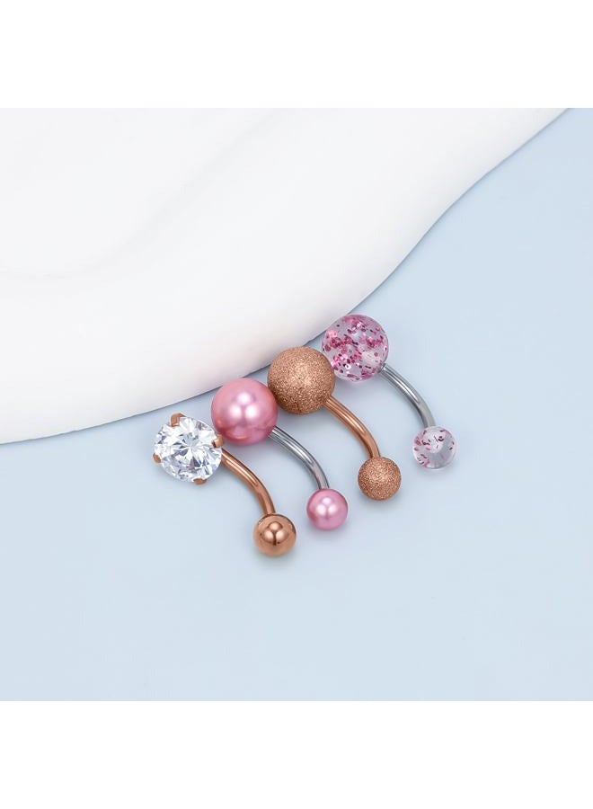 Vsnnsns 14G Belly Button Ring Piercing Jewelry 316L Stainless Surgical Steel Heart CZ Opal Butterfly Navel Rings Reverse Belly Button Ring Navel Piercing Jewelry for Women Men Hypoallergenic, Metal - Image 4