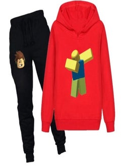 Roblox Kids Cartoon Printed Hoodie and Pants Set Black/Red