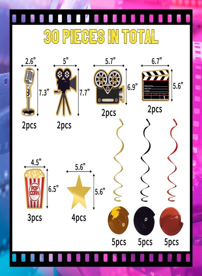 CHengQiSM 30Pcs Movie Night Party Supplies Hanging Decorations, Movie Theme Party Decorations, Movie Night Decorations Birthday Party Movie Night Party Decorations Kit Hanging Swirls Party Supplies - Image 2