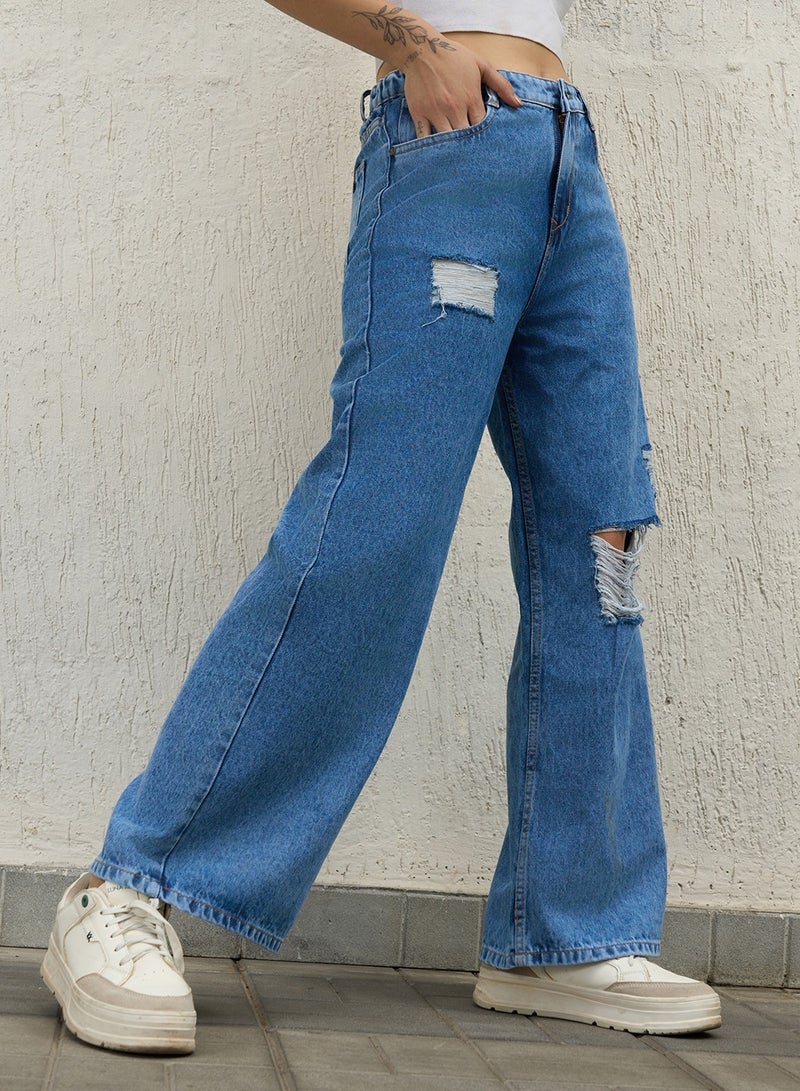 Hubberholme Baggy Jeans for Women - Indigo High-Rise Distressed  - Image 2
