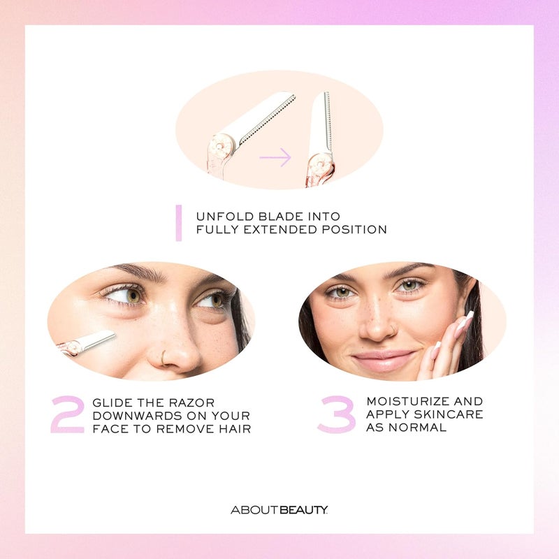 About Face Fuzz-Free Compact Facial Razors for Shaving & Exfoliating - Includes 3 Beauty Groomers - For Face, Lips & Eyebrows - Image 4
