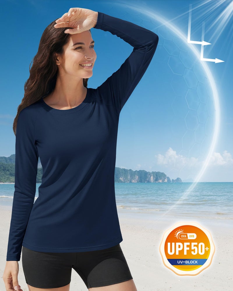 Boladeci Swim Shirt Women Rash Guard Long Sleeve UPF 50+ UV Sun Protection Workout Tops Quick Dry SPF Navy Blue S - Image 3
