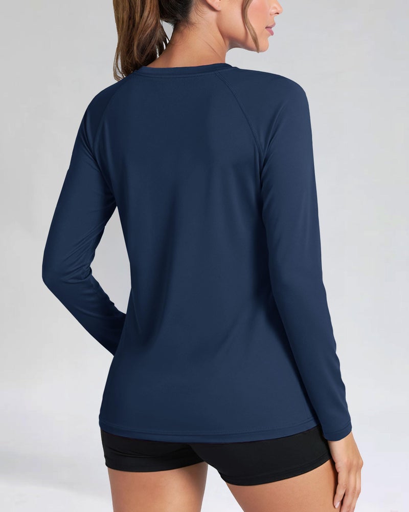 Boladeci Swim Shirt Women Rash Guard Long Sleeve UPF 50+ UV Sun Protection Workout Tops Quick Dry SPF Navy Blue S - Image 2