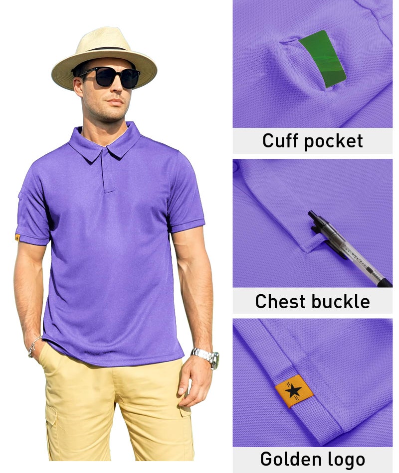 ZITY Mens Polo Shirt Short Sleeve Sports Tactical T-Shirt Athletic Golf Polos Daily Casual Stylish Collared Shirts for Men Purple Medium - Image 2
