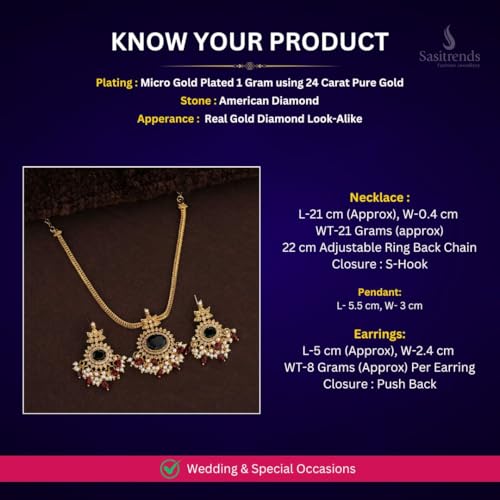 Sasitrends Temple Matte Gold Plated Oval Pendant Mint Necklace Set with Pearl and Stone Beads - Image 2