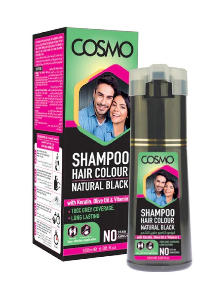 Cosmo Shampoo Hair Colour Natural Black 180ml - Image 1