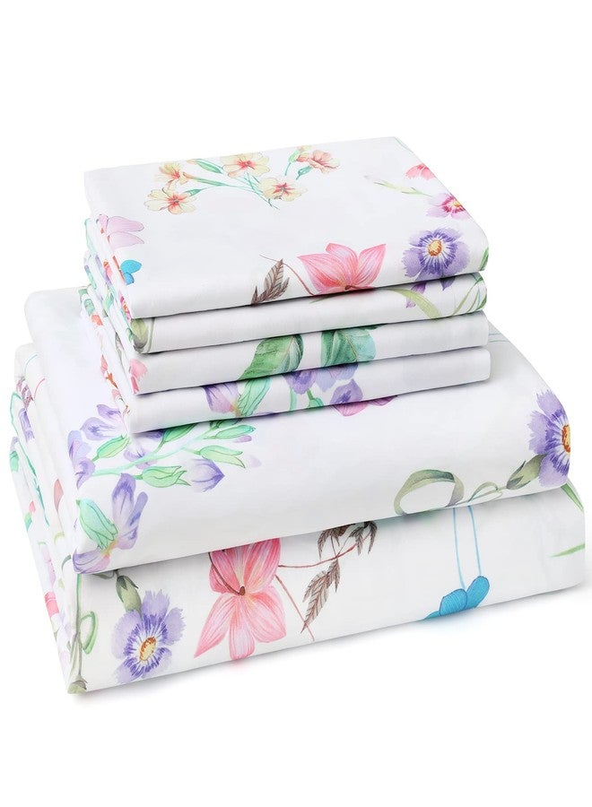 BYSURE Pastel Floral Printed Sheets Set 6 Pieces (Queen Size, Pastel Flower), 15 inch Deep Pocket Cottage Core Botanical Pattern Sheets, Wrinkle & Fade Resistant Microfiber Bedding - Image 2
