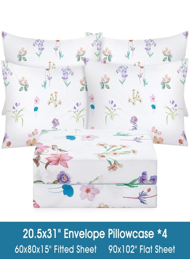 BYSURE Pastel Floral Printed Sheets Set 6 Pieces (Queen Size, Pastel Flower), 15 inch Deep Pocket Cottage Core Botanical Pattern Sheets, Wrinkle & Fade Resistant Microfiber Bedding - Image 3
