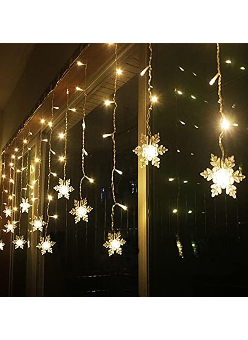 TAPIT - LED Curtain Lights 13ft/4M 96 LED Snowflake Curtain String Lights Plug-in Memory Window Curtain Lights with 8 Modes Decoration for Christmas Wedding Party Wall Home Decorations (Warm White Battery Powered) - Image 1