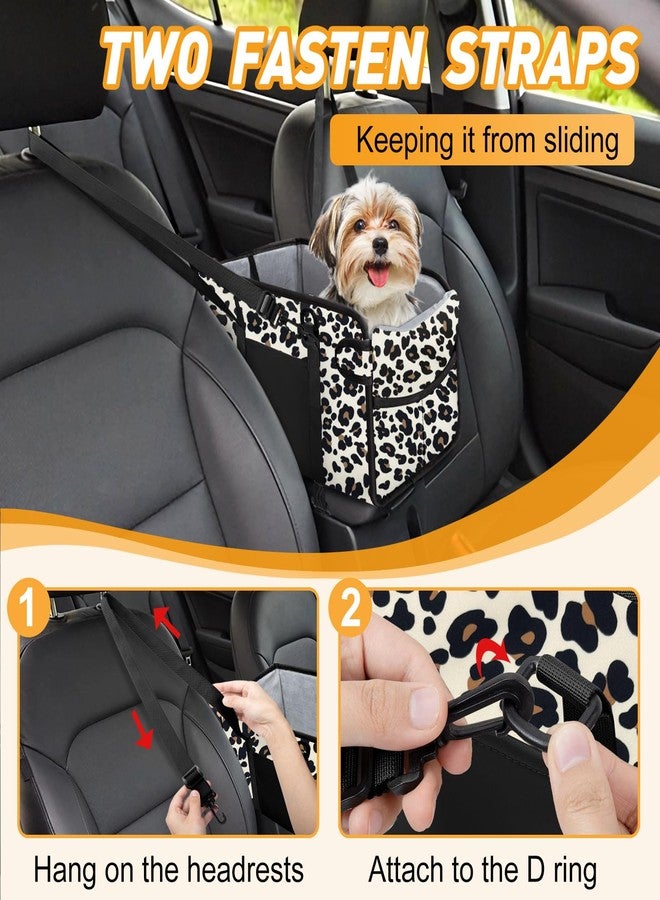 NECKORY Portable Dog Car Seat for Small Dogs - Adjustable Safety Leash, Washable Cushion & Storage Pocket - Pet Booster Seat for Car Travel- Leopard - Image 5