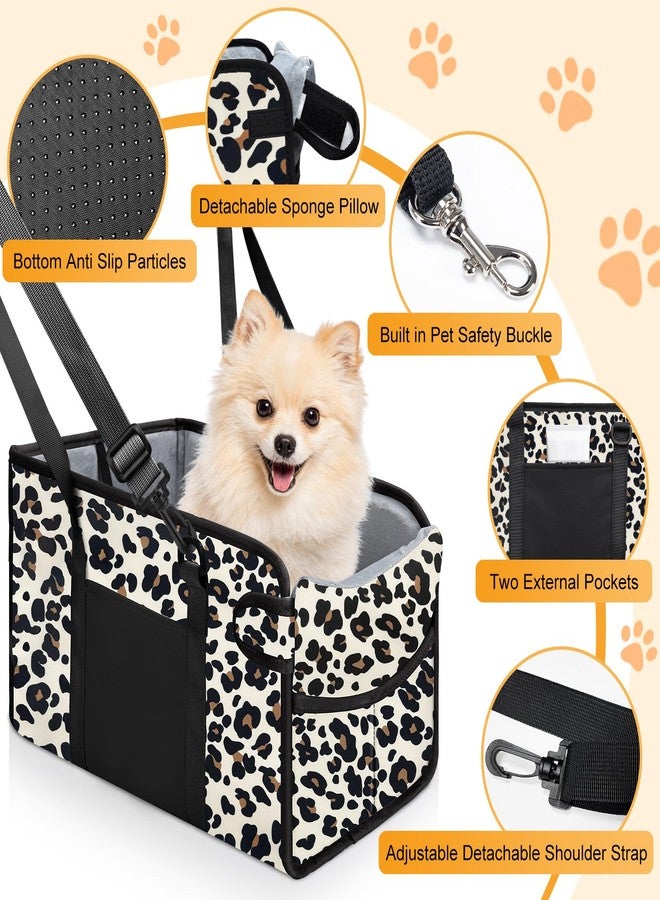 NECKORY Portable Dog Car Seat for Small Dogs - Adjustable Safety Leash, Washable Cushion & Storage Pocket - Pet Booster Seat for Car Travel- Leopard - Image 3