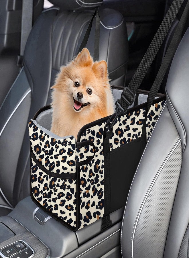 NECKORY Portable Dog Car Seat for Small Dogs - Adjustable Safety Leash, Washable Cushion & Storage Pocket - Pet Booster Seat for Car Travel- Leopard - Image 1