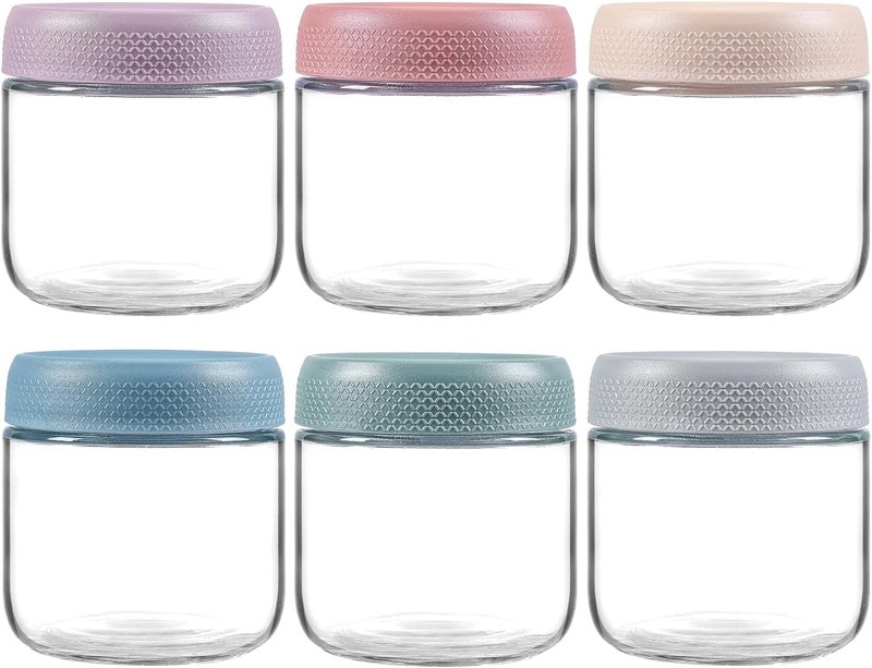 KITOME Glass Jars Set of 6 (10oz) with Airtight Lids, Leakproof Food Storage Containers for Overnight Oats, Salad & Snacks, Wide Mouth, BPA-Free, Multicolors. - Image 1