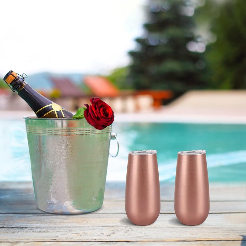 Lifecapido 2 Pack Stemless Champagne Tumblers, 6 Oz Champagne Insulated Tumblers, Double Insulated Champagne Flute Tumbler, Unbreakable Champagne Gl for Friends Birthday Christmas Wedding (Rose Gold) - Image 3