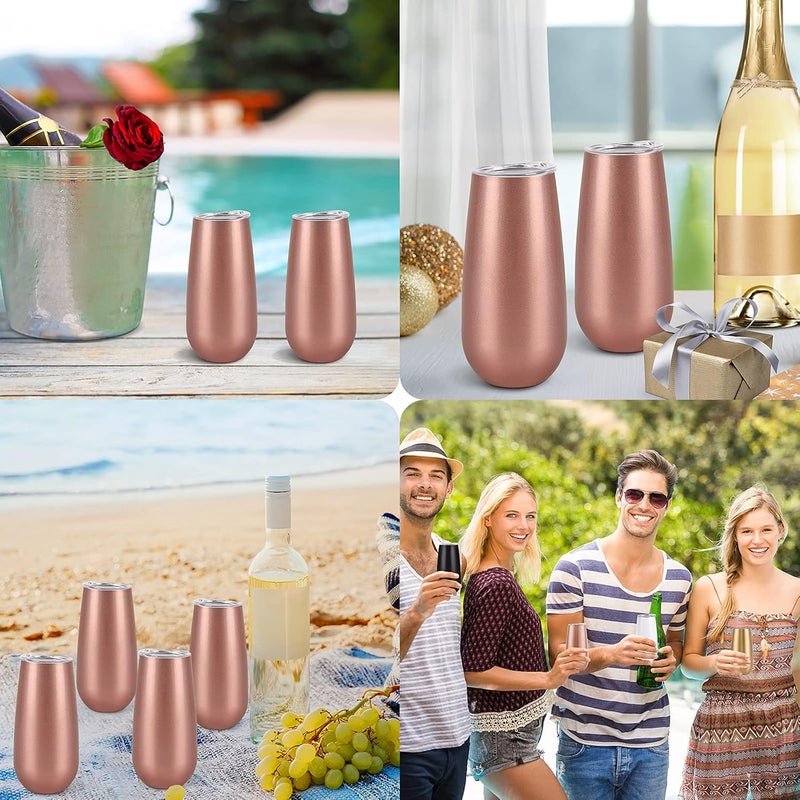 Lifecapido 2 Pack Stemless Champagne Tumblers, 6 Oz Champagne Insulated Tumblers, Double Insulated Champagne Flute Tumbler, Unbreakable Champagne Gl for Friends Birthday Christmas Wedding (Rose Gold) - Image 5
