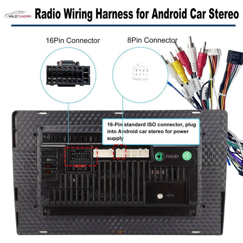 WildTundra 16Pin ISO Aftermarket Radio Harness Adapter Compatible with Chrysler 2015-2018 Dodge 2014-2019 Jeep 2018-2019, 16Pin Android Car Stereo Wiring Harness with SWC Reverse for Ram Cherokee - Image 3