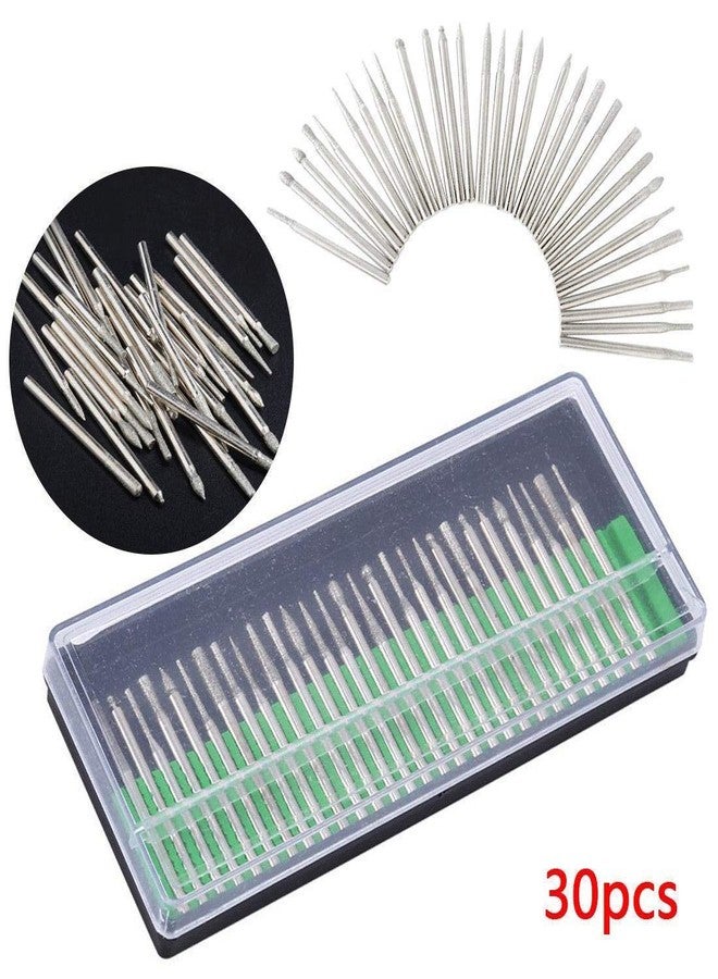 DIY Crafts 30pcs 1/8" Shank Diamond Coated Burr Drill Bits for Engraving Carving Dremel Rotary Tool (Shape No # 1, Diamond Burr 30 Pcs Set/Kit) - Image 2
