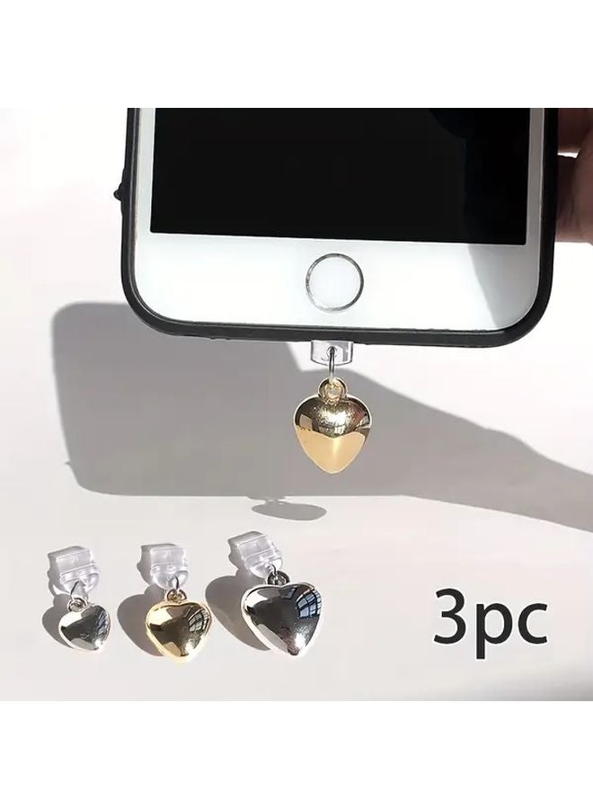 3D Heart Shaped Phone Dust Plugs Silvery For Type C Charging Port With Lanyard - Image 2